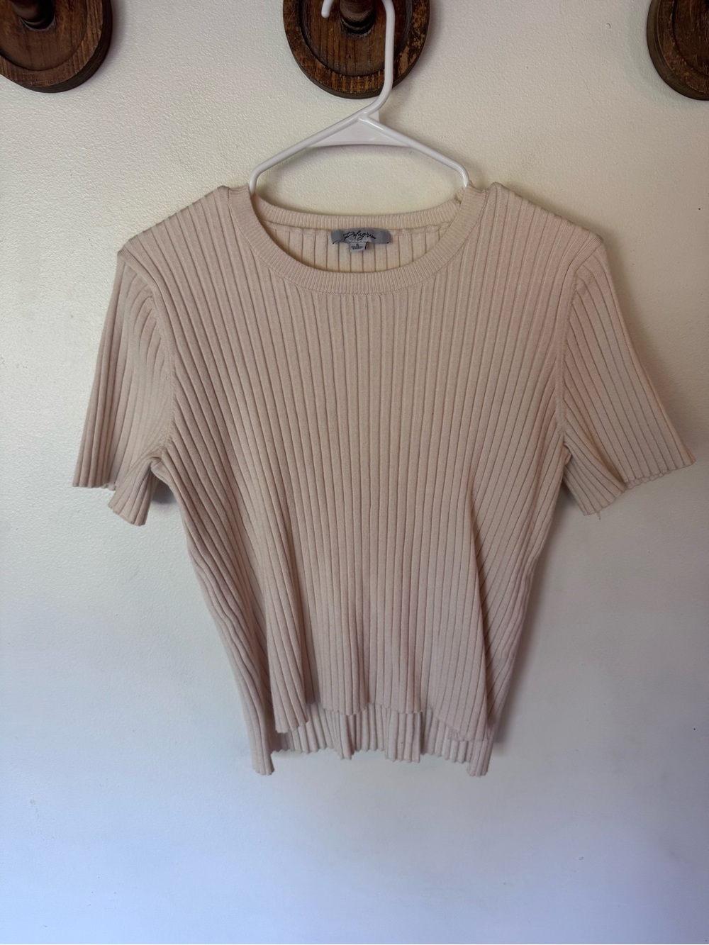 Polagram Ribbed Short-Sleeve Knit Top - Cream size small